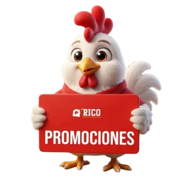 Personaje QRico cargando cartel de promociones Los Olivos